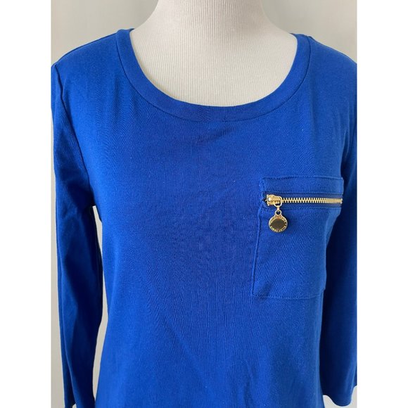Ellen Tracy Blue Long Sleeve Zipper Pocket Tee - Picture 2 of 11